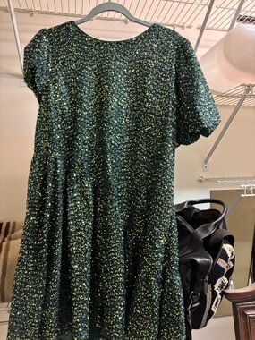 Baltic Born Dark Green Sparkle Short Sleeve Fit-and-Flare Dress